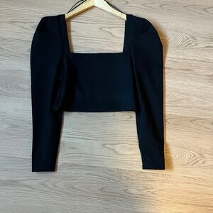 En Creme Black Crop Top with Square Neckline